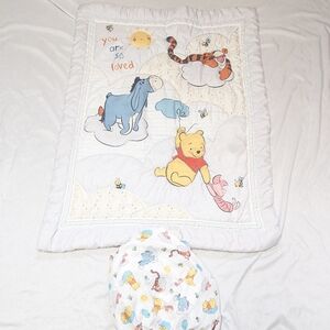 Disney Baby Whinnie The Pooh 2 Piece Crib Set Quilted Blanket & Fitted Sheet 1